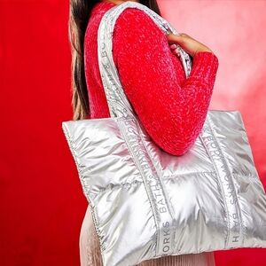 Bath and Body Works Silver Quilted Puffer Tote Large